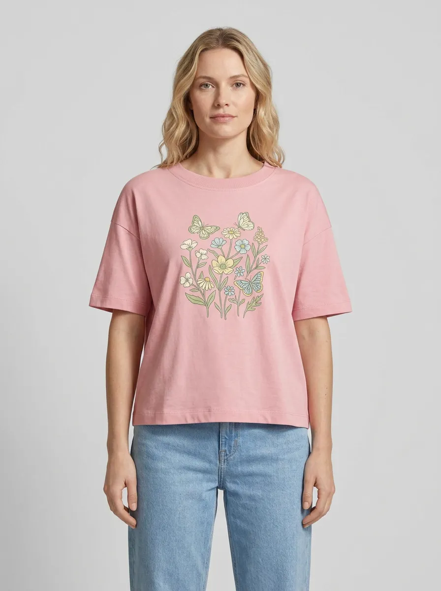 Women's Crew-Neck Graphic Floral-Motif T-Shirt