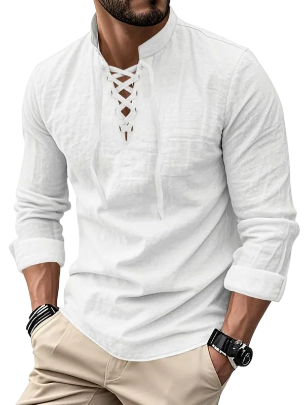 Men's Linen Casual Long Sleeve Polo Shirt, Stylish New Design