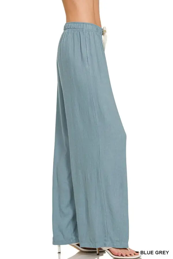 Drawstring Linen Pocketed Casual Pants
