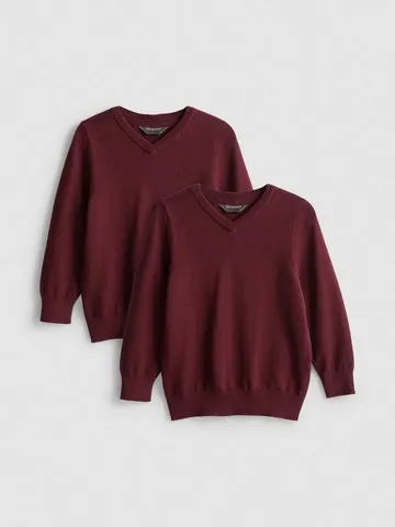 3-7yrs | 2pk Unisex Cotton Rich V-Neck School Jumpers