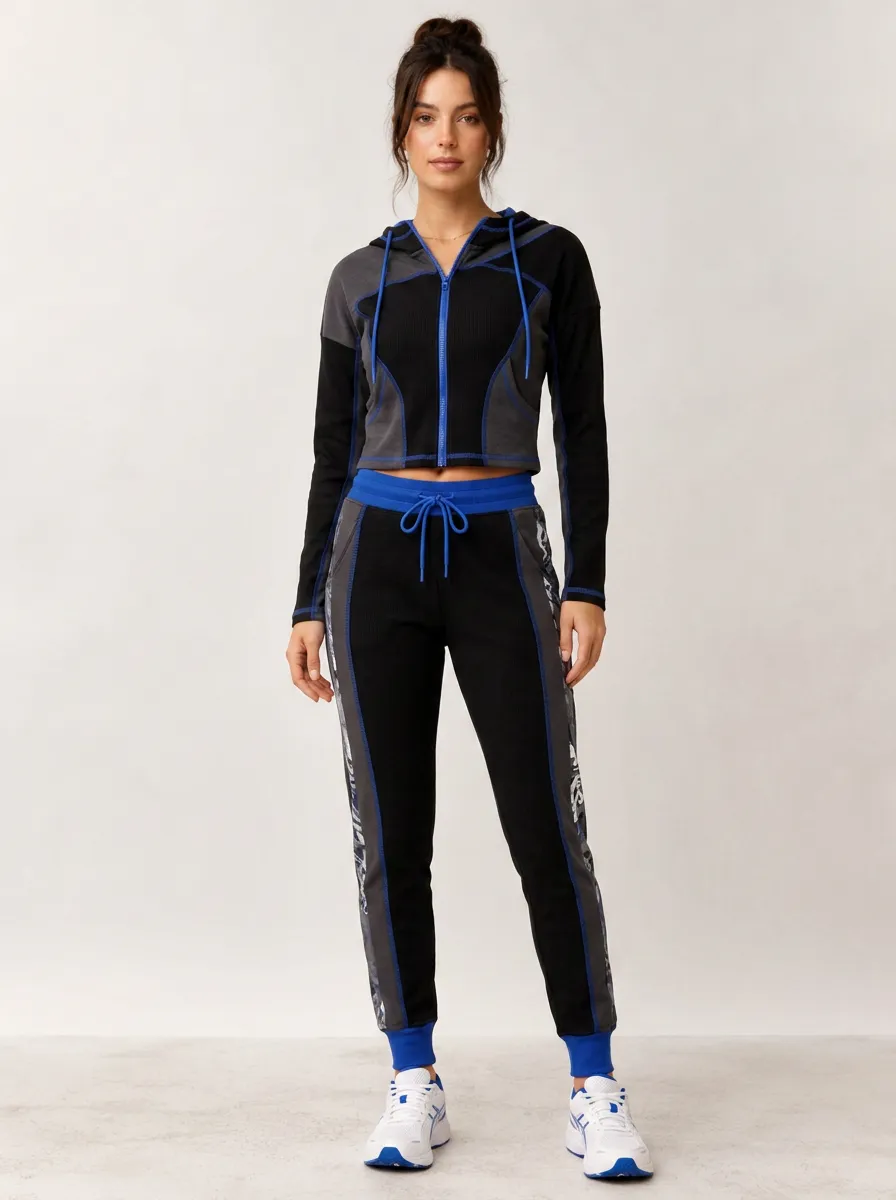 Women's Athletic Colorblock Contrast Stitch Printed Tracksuit