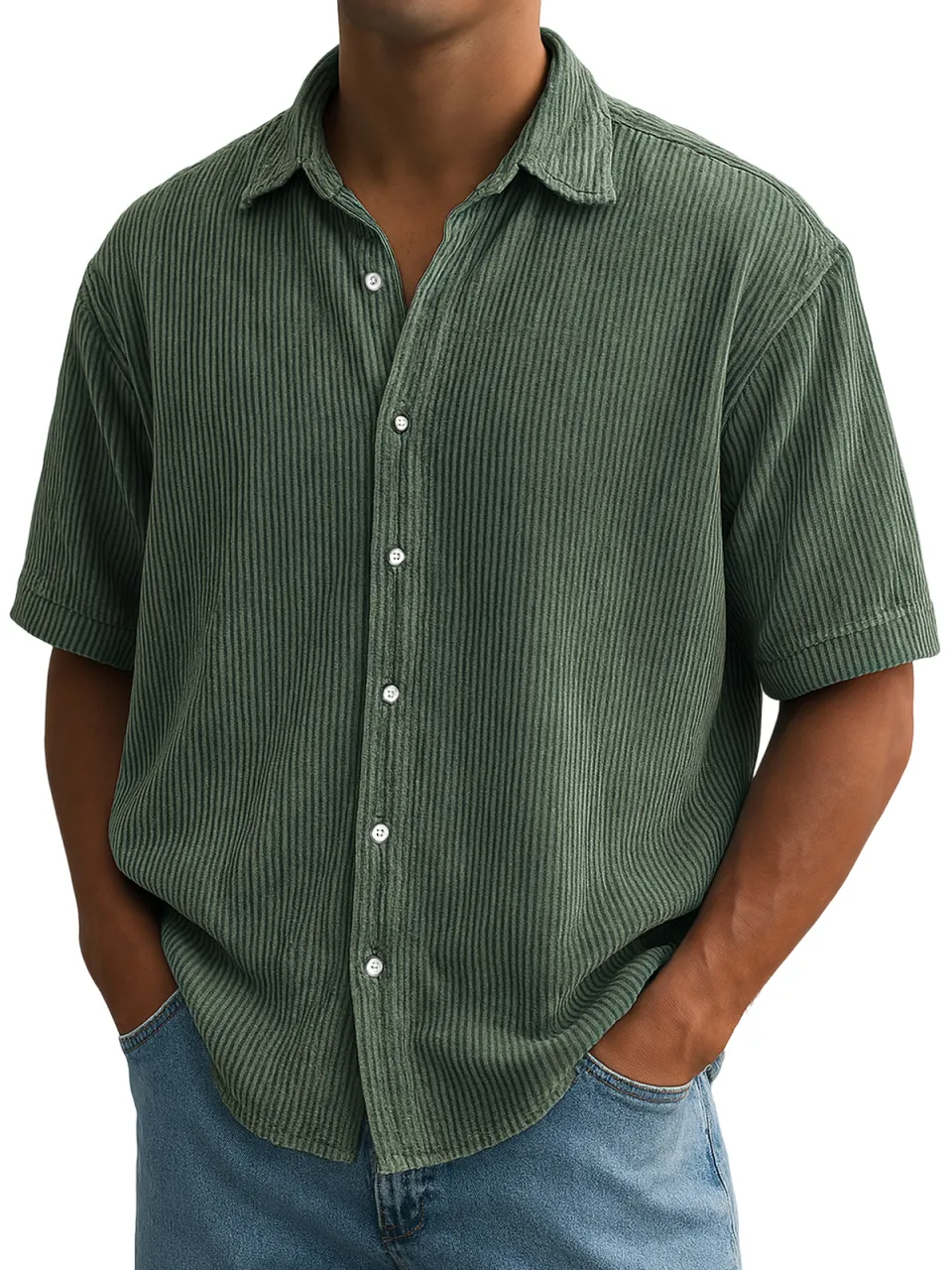 Corduroy Short Sleeve Striped Shirt