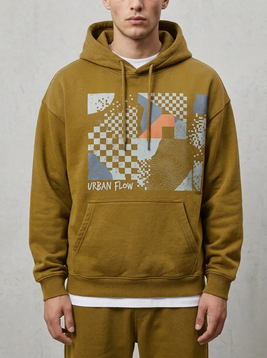 Checkered Geometric Men's Graphic Hoodie