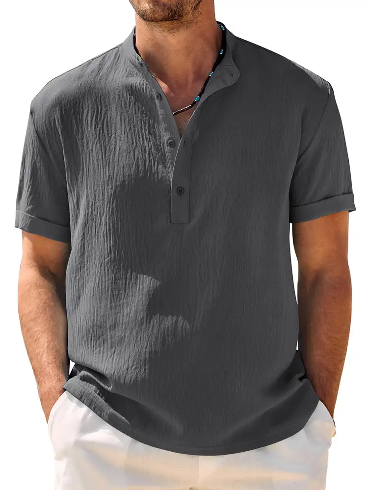 Casual Breathable Solid Henley Shirt