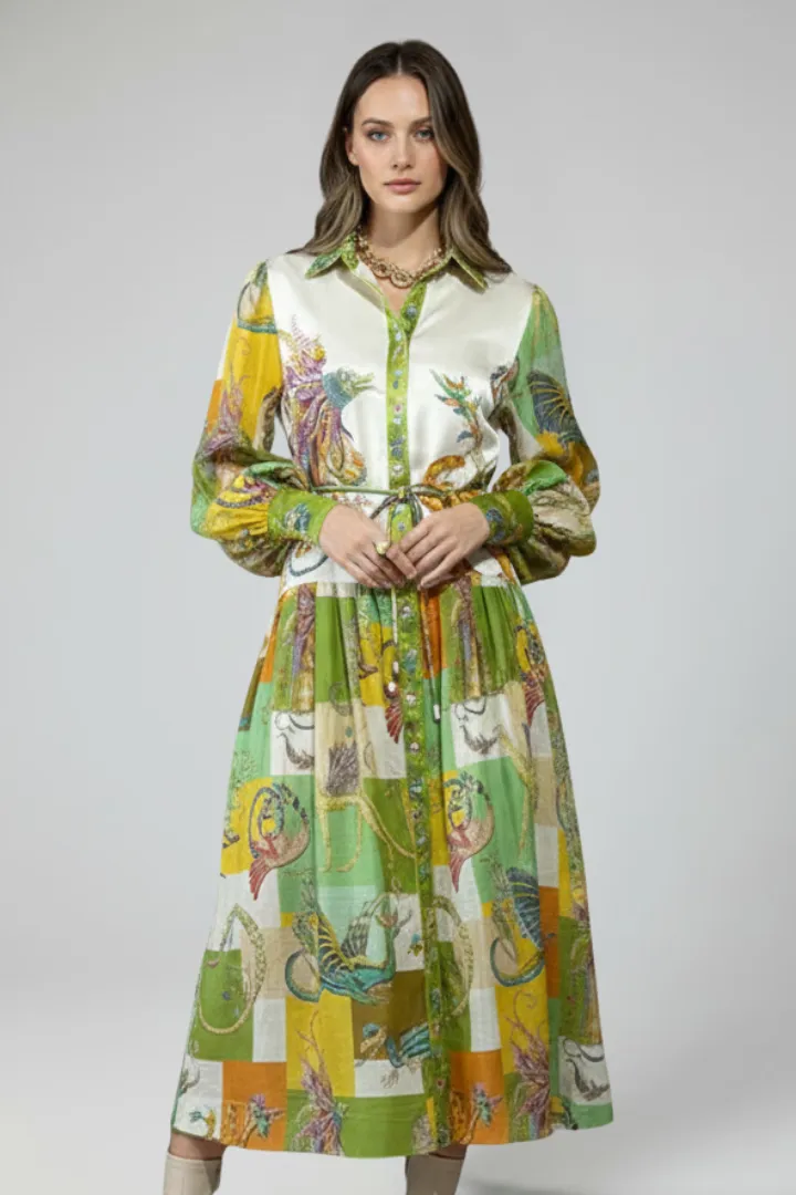  Print Long Sleeve Maxi Dress