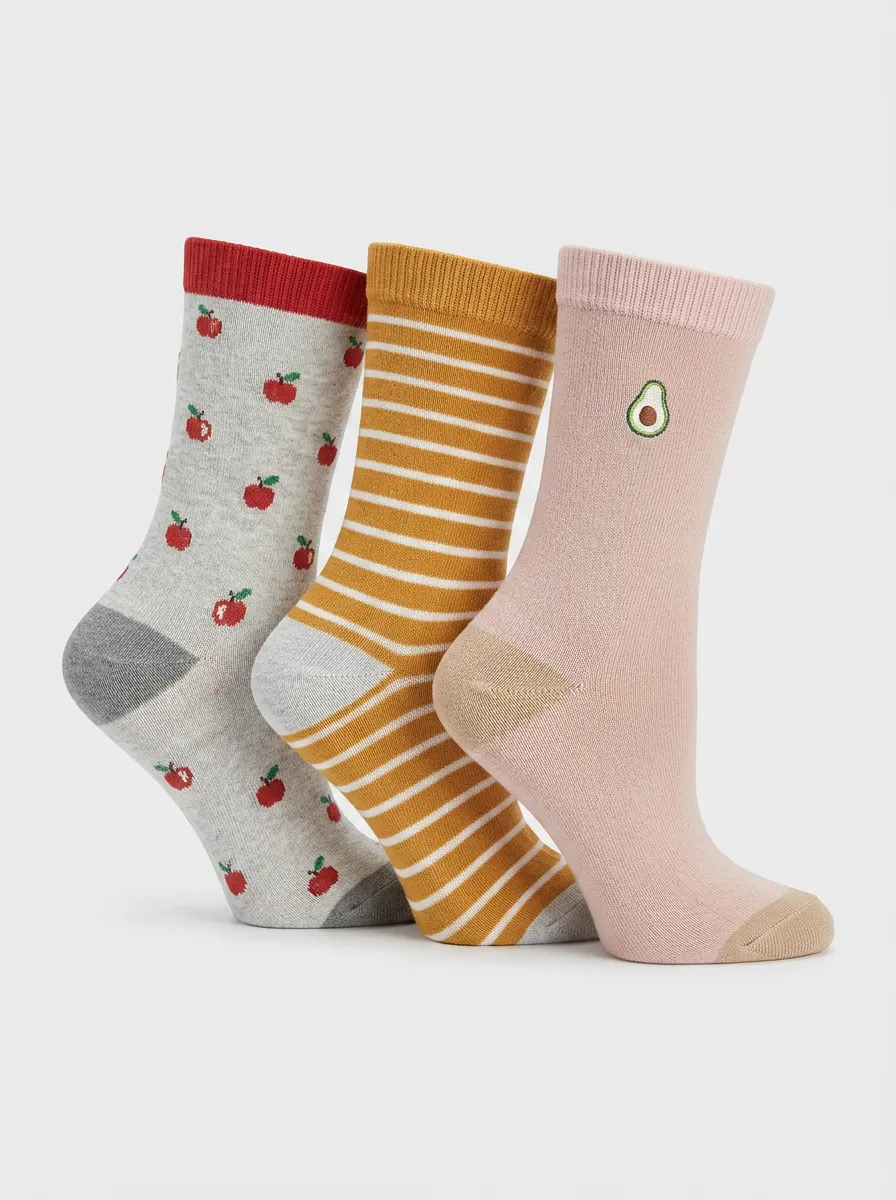 Striped Fruit Women's Three-Pair Crew Socks