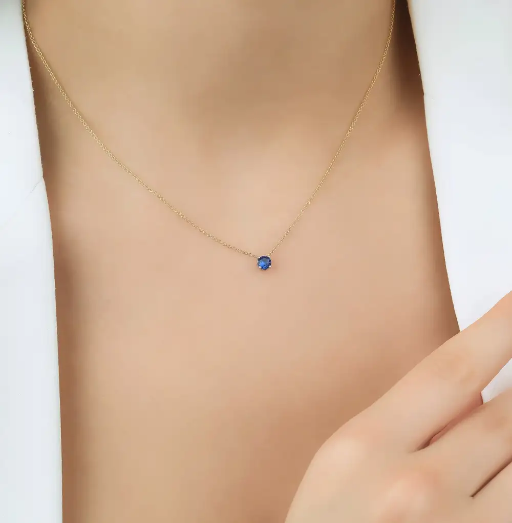 Dainty Prong Set Solitaire Sapphire Necklace