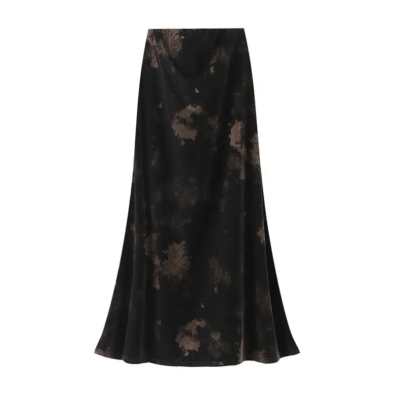Lightweight Velvet Print Mermaid Midi Skirt