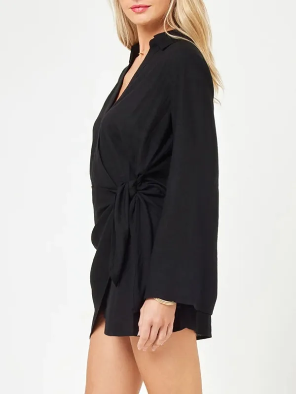 Tied Long-Sleeve Cover-Up Dress