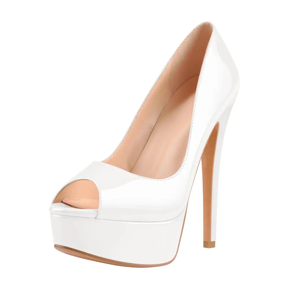 Polished Peep Toe Low Platform Stiletto Pumps