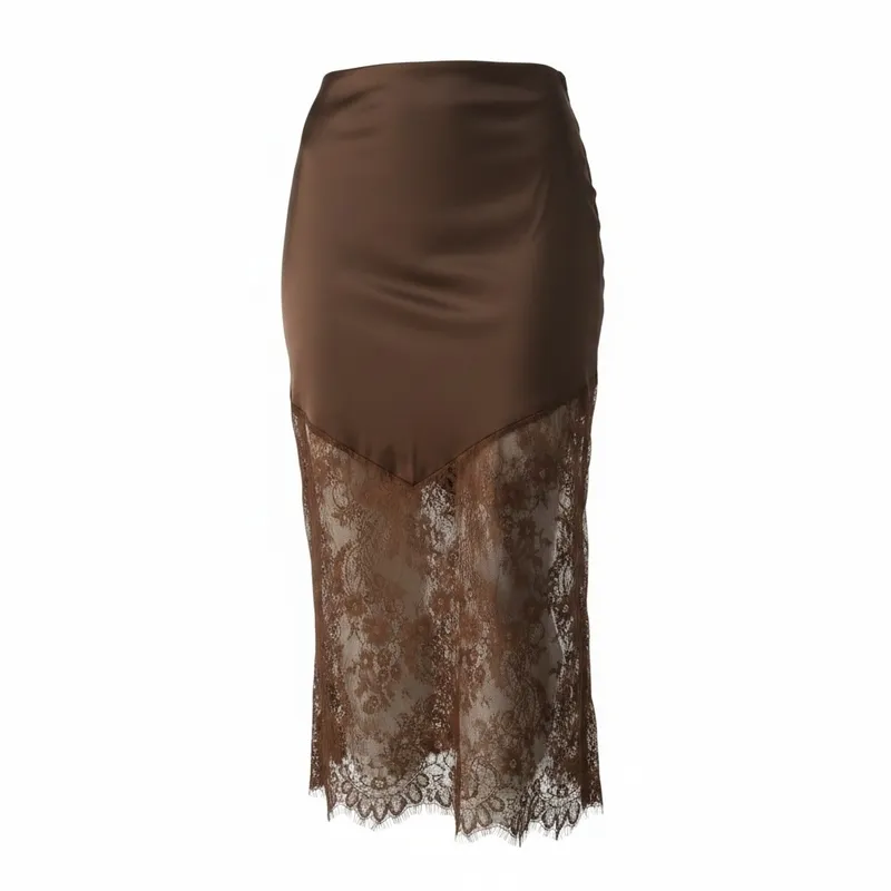 Satin Lace Patchwork Skirt