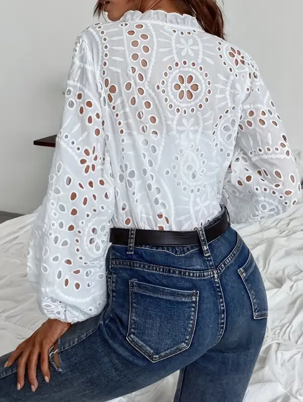 Button Down Eyelet Detail Blouse