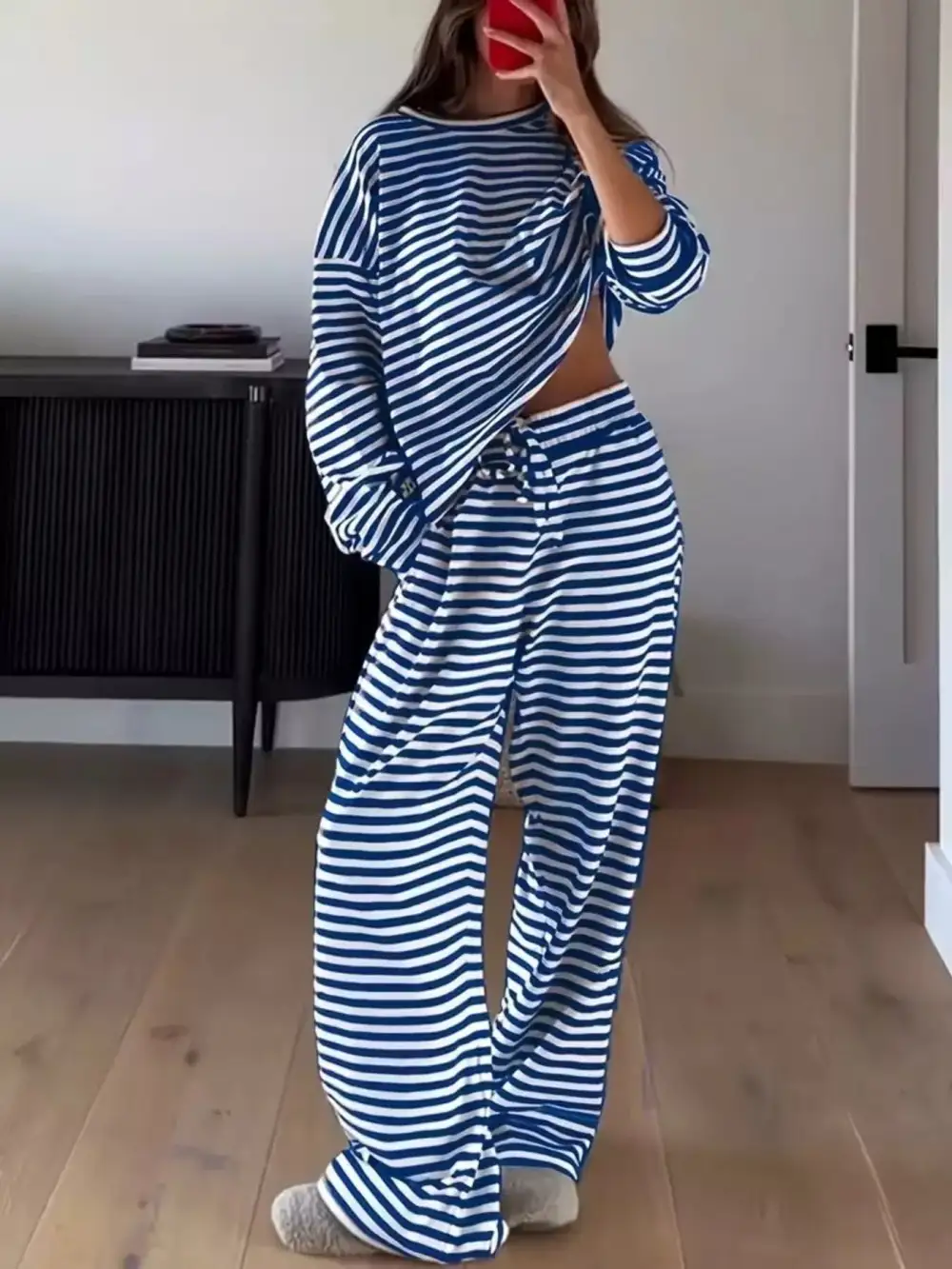 Relaxed Striped Long Sleeve Top and Pants Set