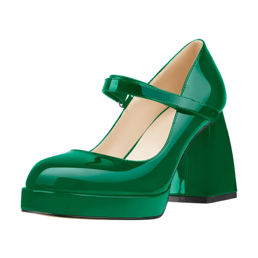 Square Toe Low Platform Chunky Heel Pumps