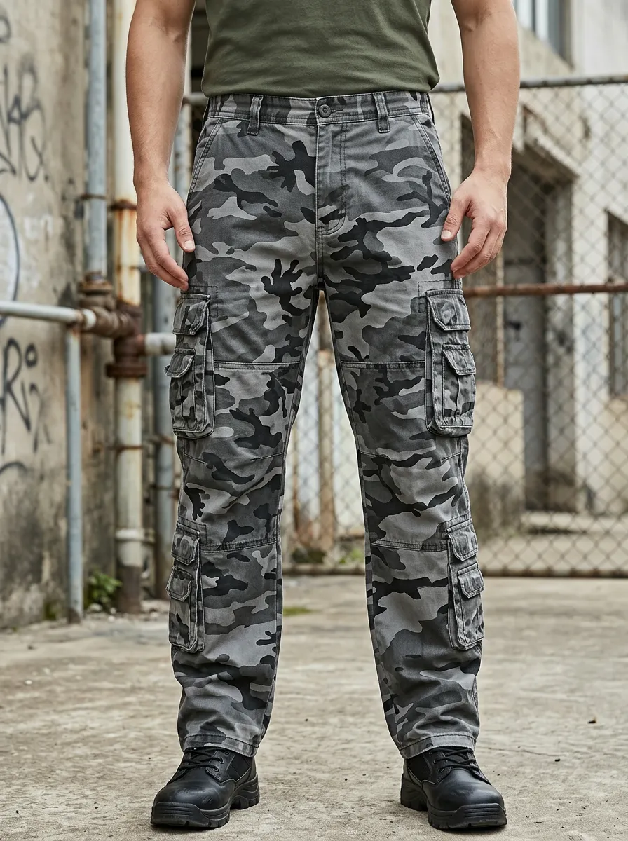 Men's Tactical Urban Camo Multi-Pocket Straight Leg Cargo Pants