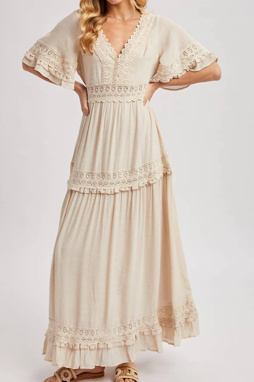 Lace Trim V Neck Women's Maxi Dress