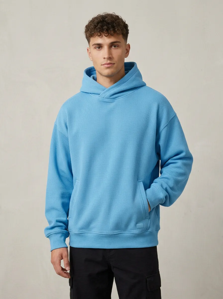 Unisex Waffle Knit Off Duty Casual Hoodie