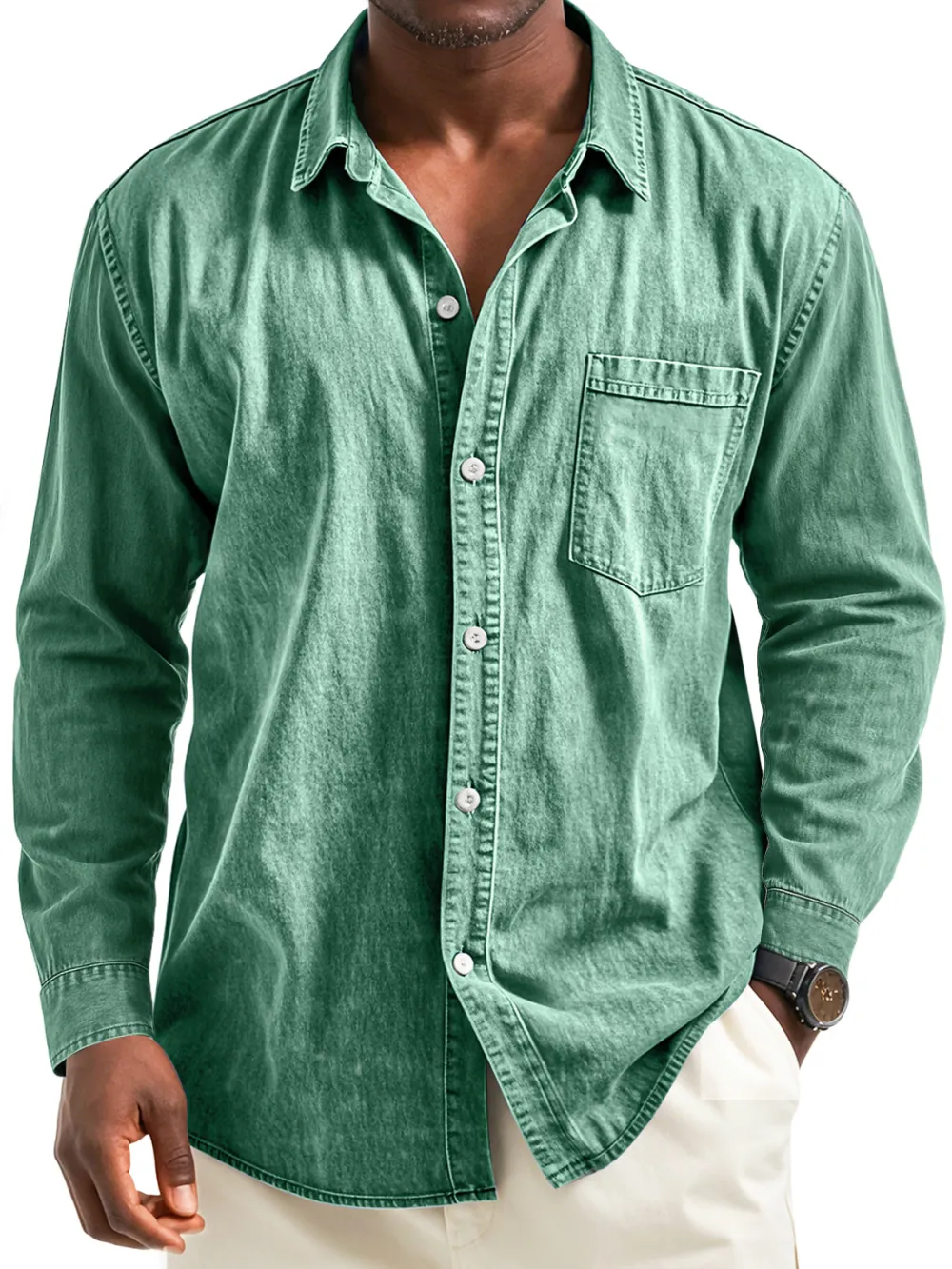 Layered Long Sleeve Camp Collar Pocket Shirt