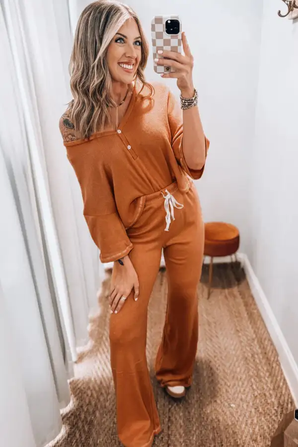 Sleeve Drawstring Soft Pants Lounge Set Comfort