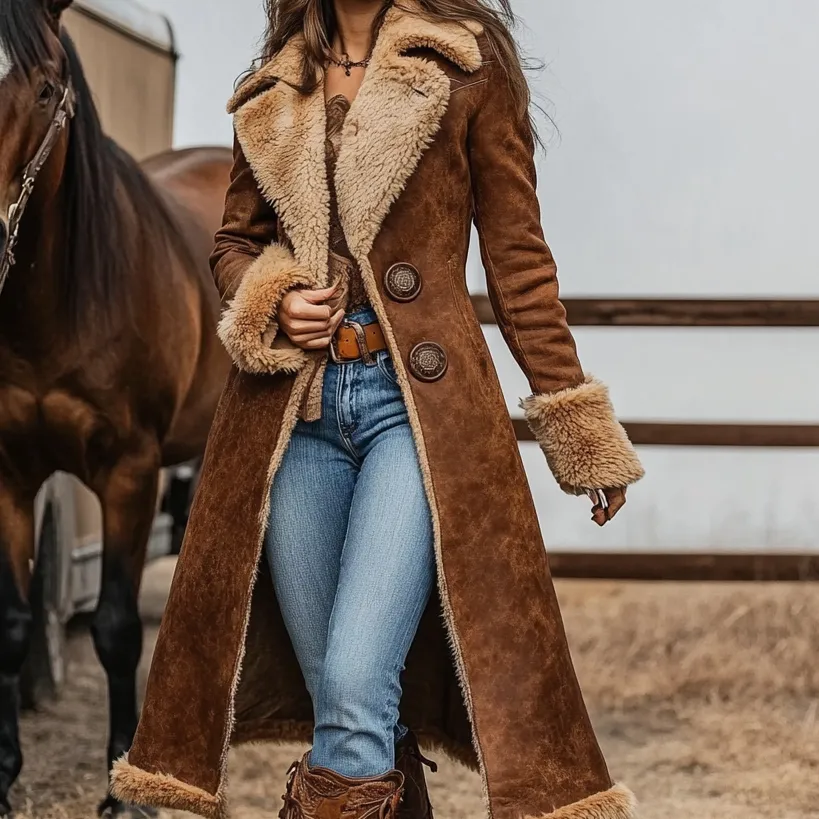 Warm Denim Plush Retro Coat