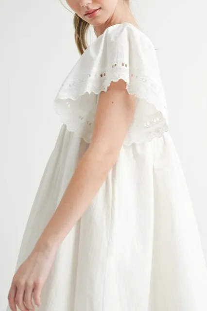 White Eyelet Short Sleeve Mini Dress