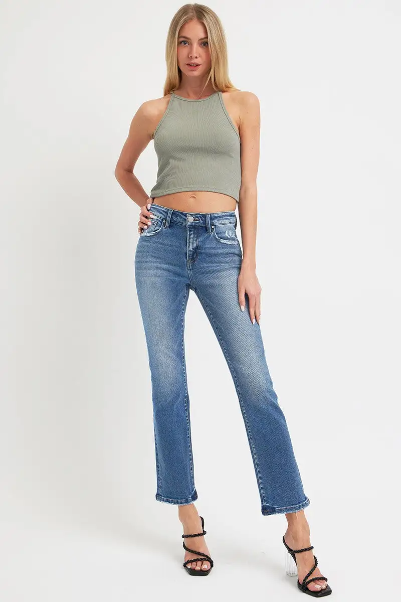 Mid Rise Ankle Straight Pocket Denim Jeans