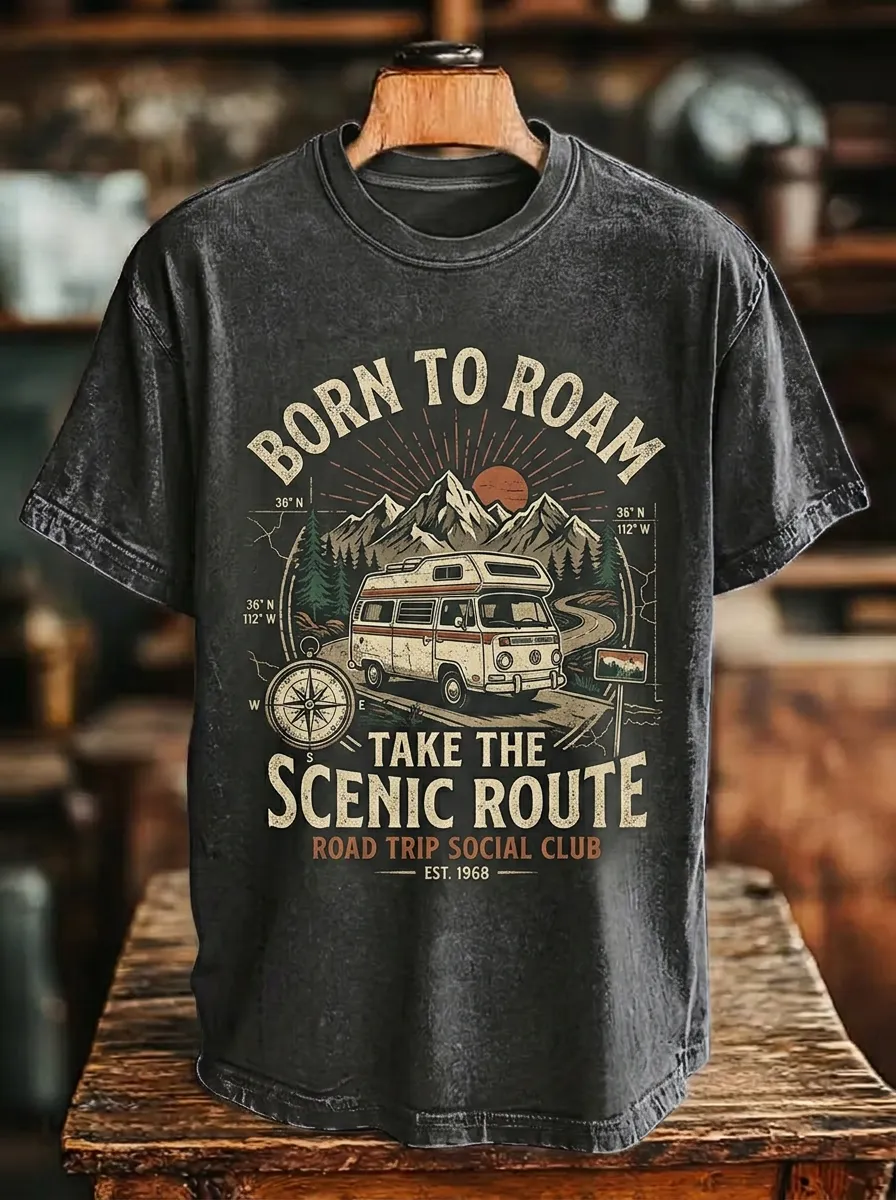 Unisex Road Trip Lover Camper Van Mountain Printed T-shirt
