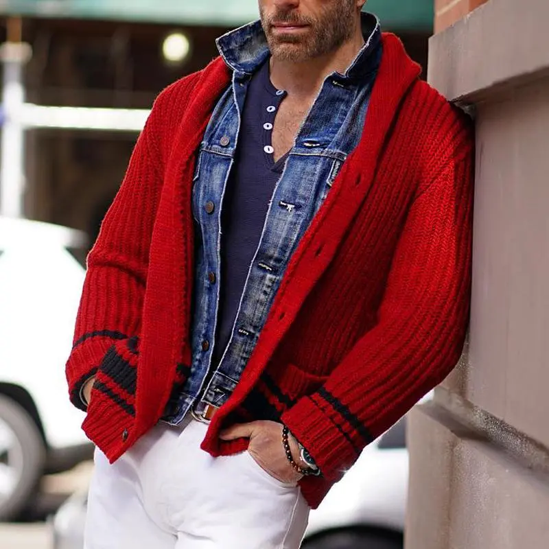 Jacquard Knit Striped Cardigan