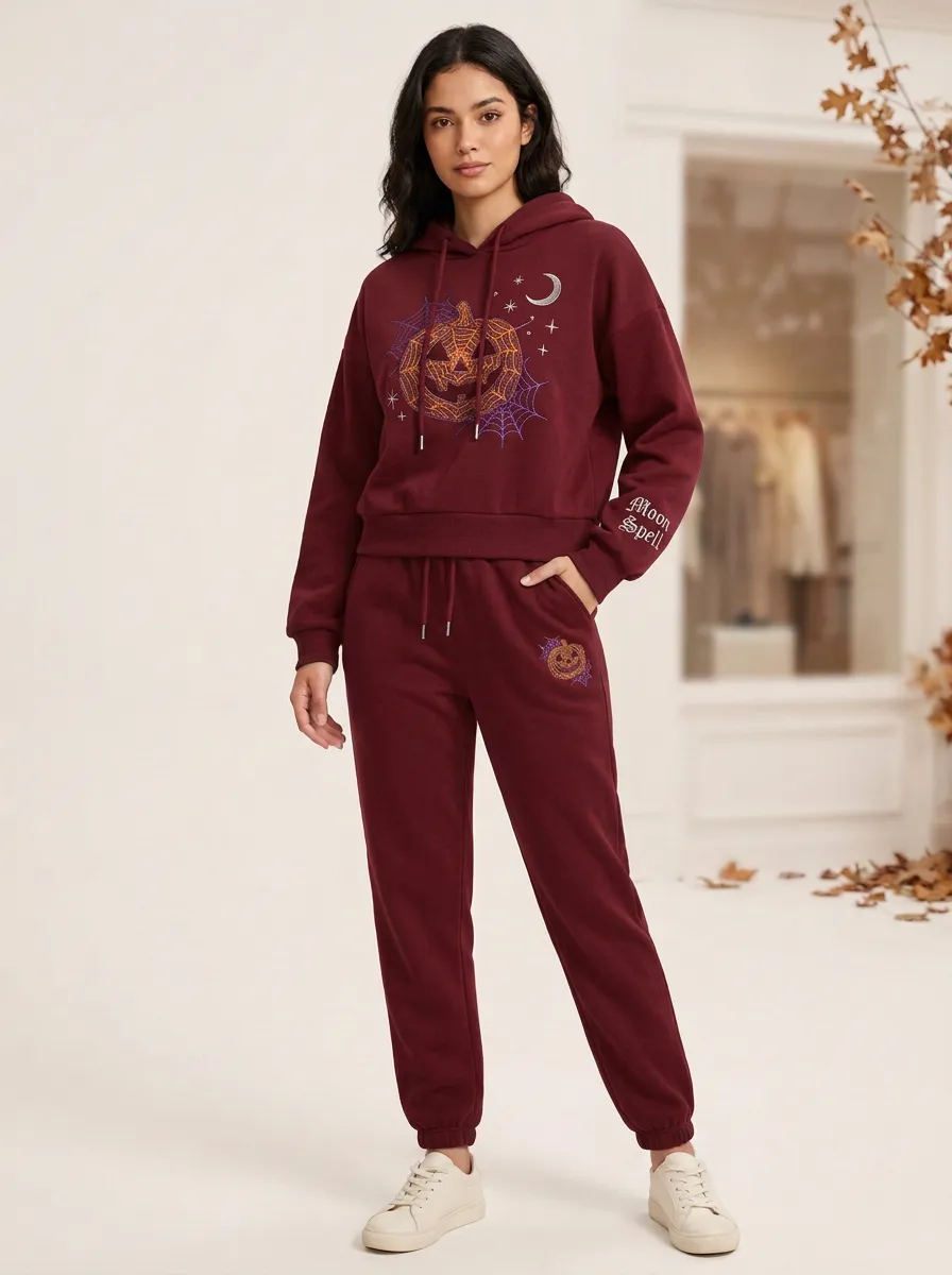 Women's Halloween Pumpkin Moon Spell Printed Jogger Set