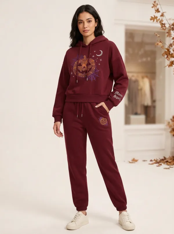 Women's Halloween Pumpkin Moon Spell Printed Jogger Set