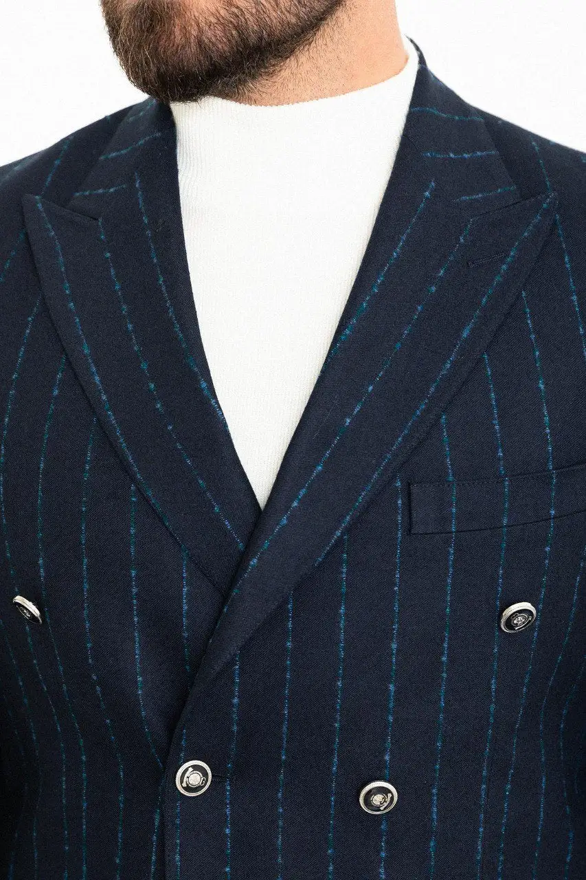 Slim Fit Double Breasted Striped Blazer