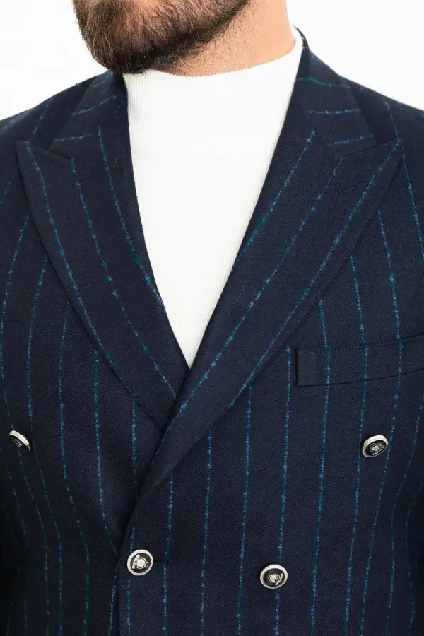 Slim Fit Double Breasted Striped Blazer