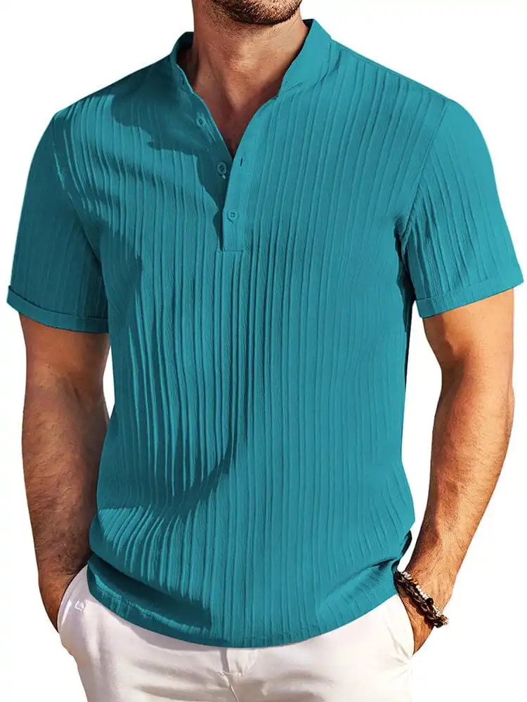 Casual Textured Henley T-Shirt
