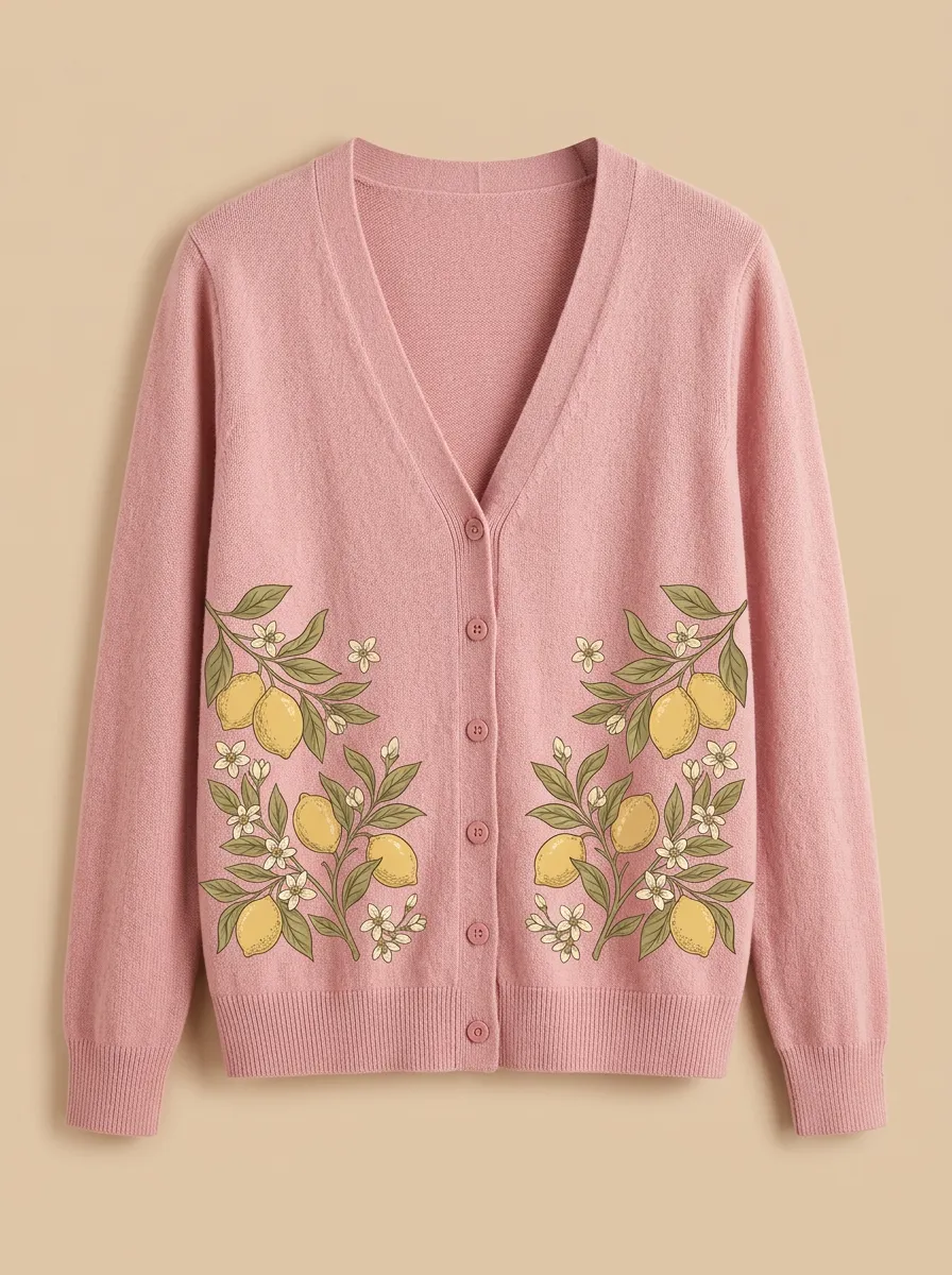 Women's V-Neck Graphic-Print Ribbed Knit Cardigan