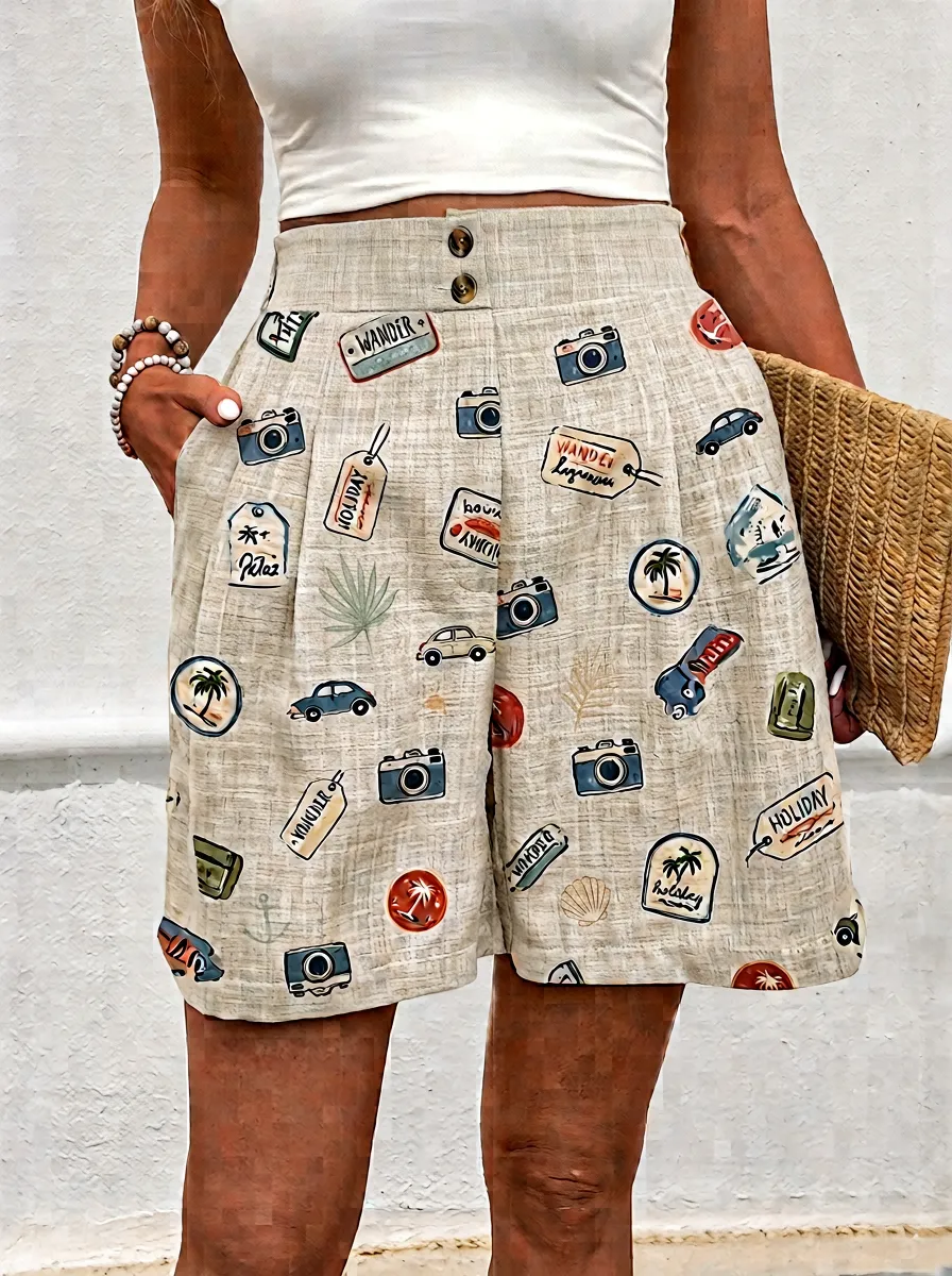 Women's Travel Holiday Camera Car Graphic Shorts