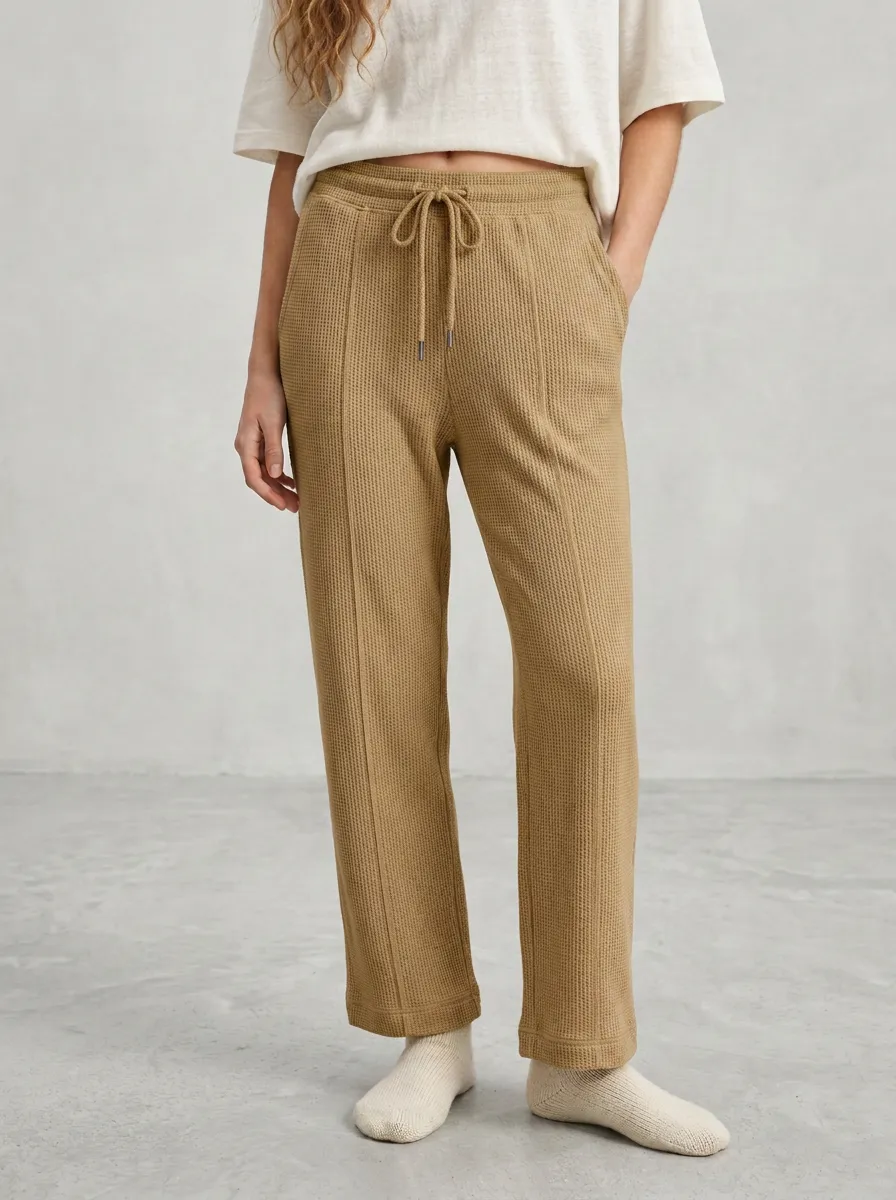 Women's Casual Lounge Waffle Knit Drawstring Jogger Pants