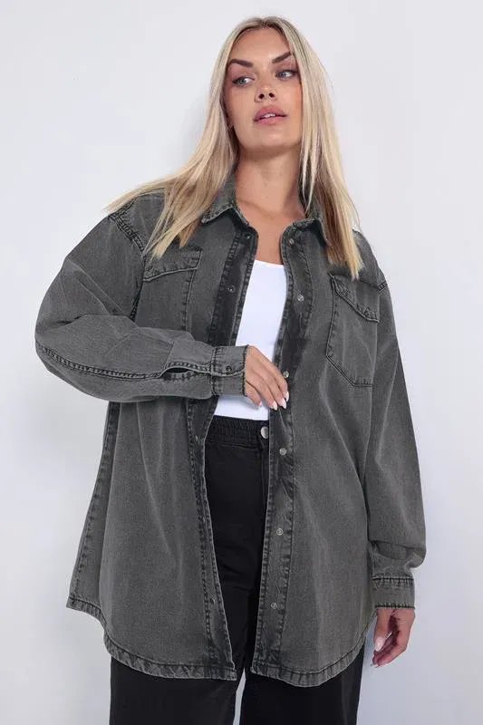 Black Washed Western Denim Shirt