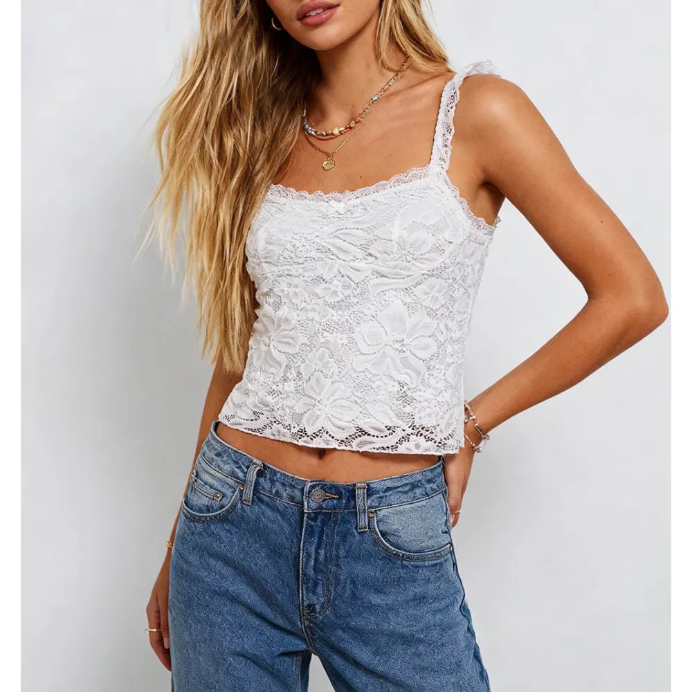 Boho Lace Embroidery Square Neck Sleeveless Top