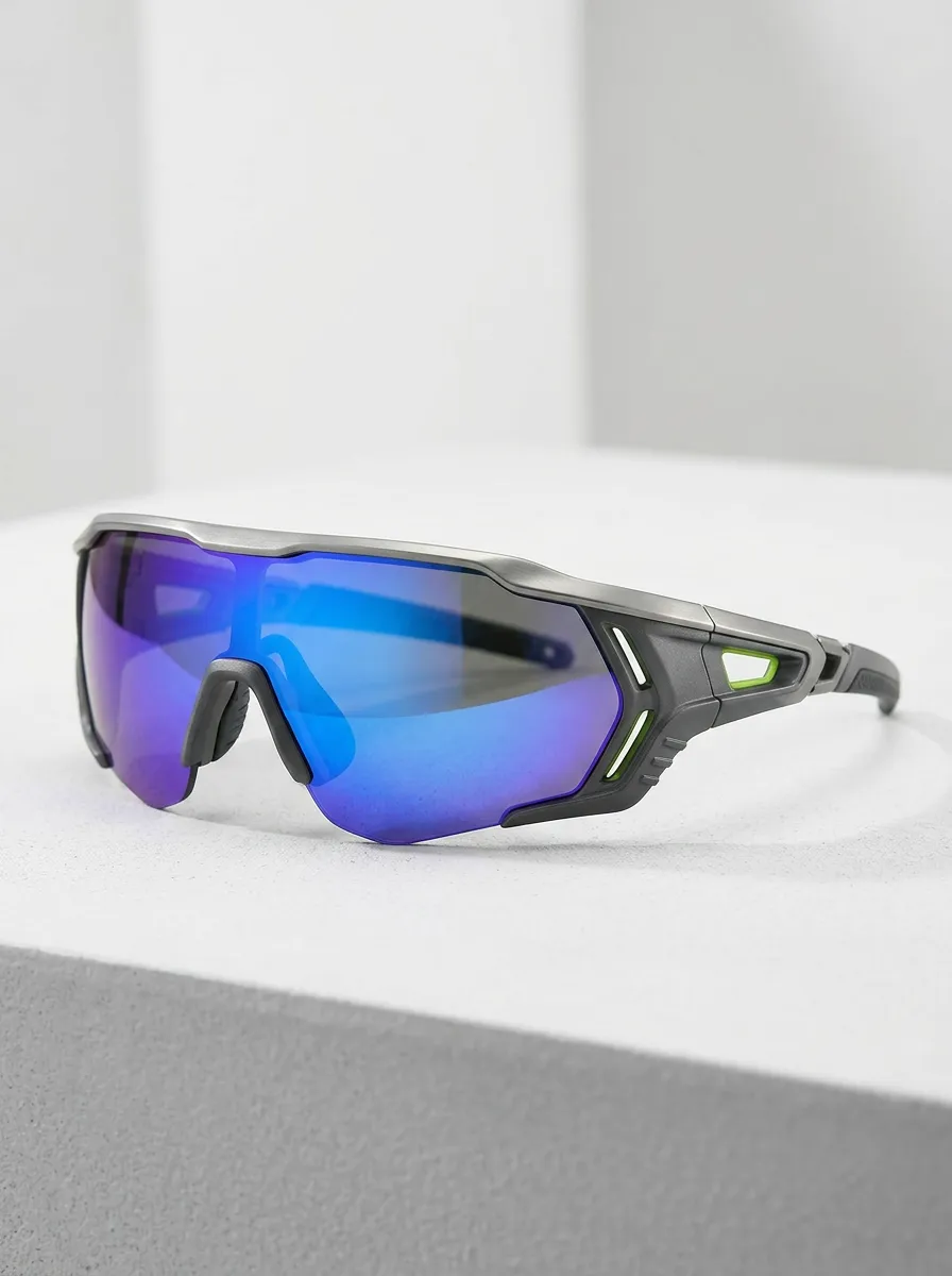 Men's Sport Cycling Blue Mirrored Wrap-around Sunglasses