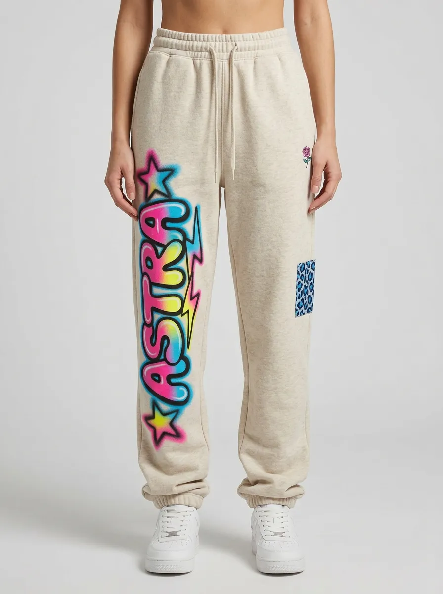 Unisex Streetwear Graffiti Leopard Star Patch Sweatpants