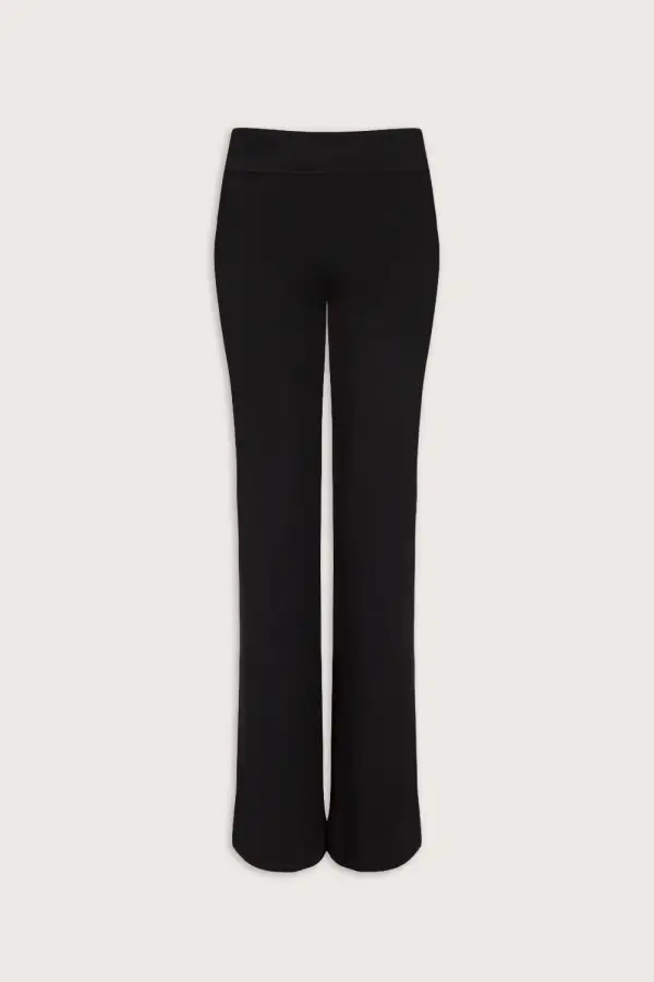 Fold Waist Flared Rib Trousers