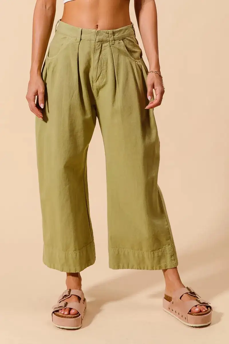 Wide Leg Mid Rise Pocketed Cropped Pants