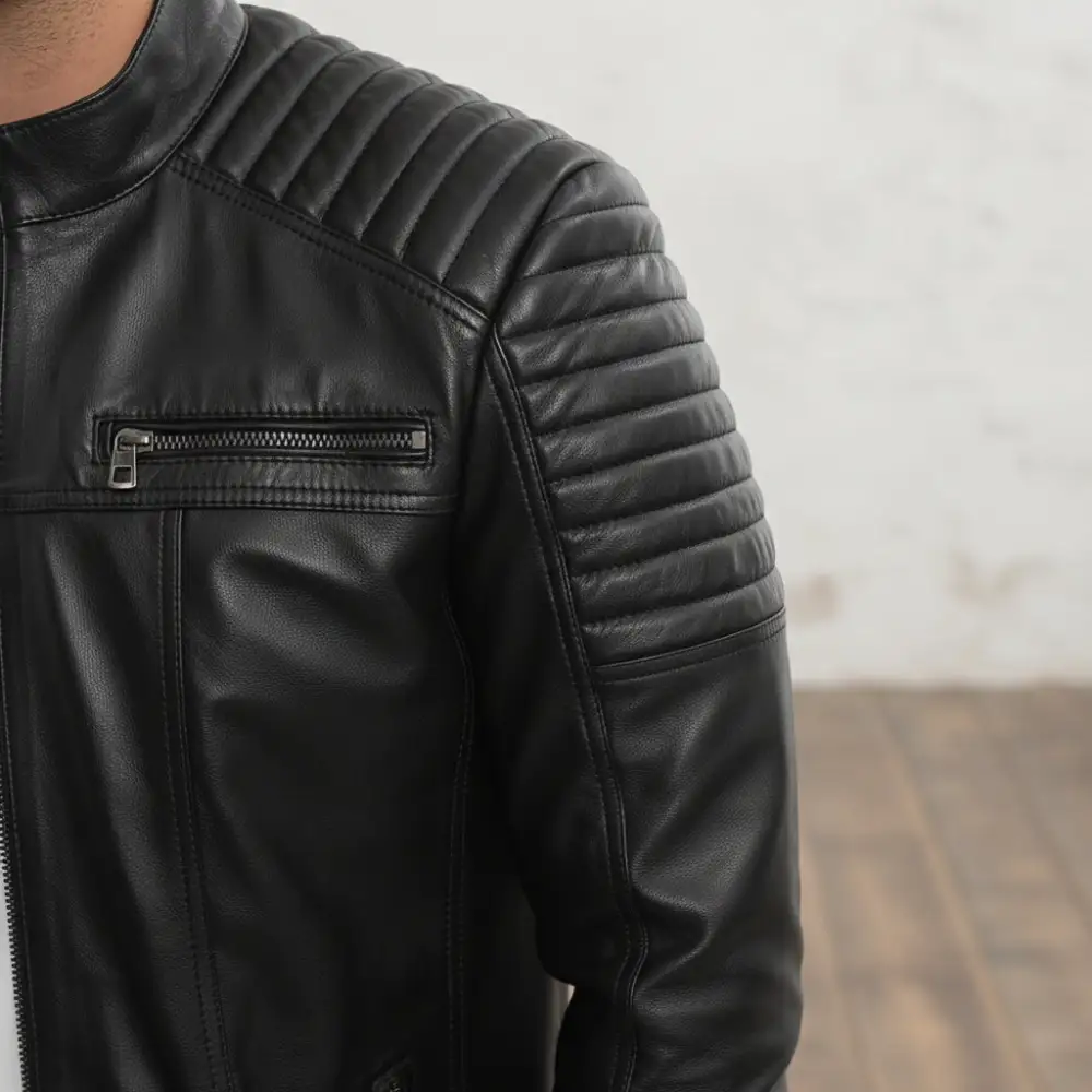 Utility Leather Biker Motorcycle Jacket