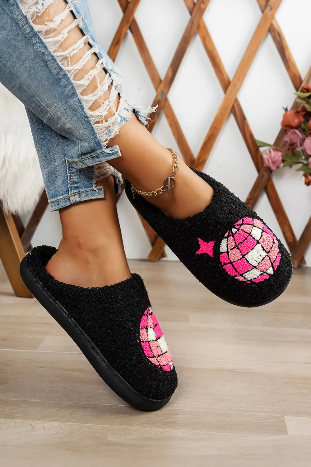 Disco Ball Plush House Slippers