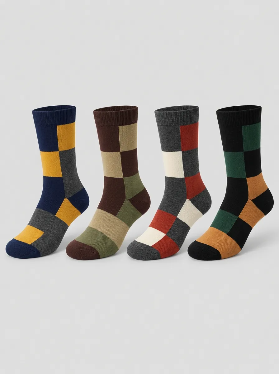 Men's Geometric Colorblock Patterned Crew Socks 4-Pack