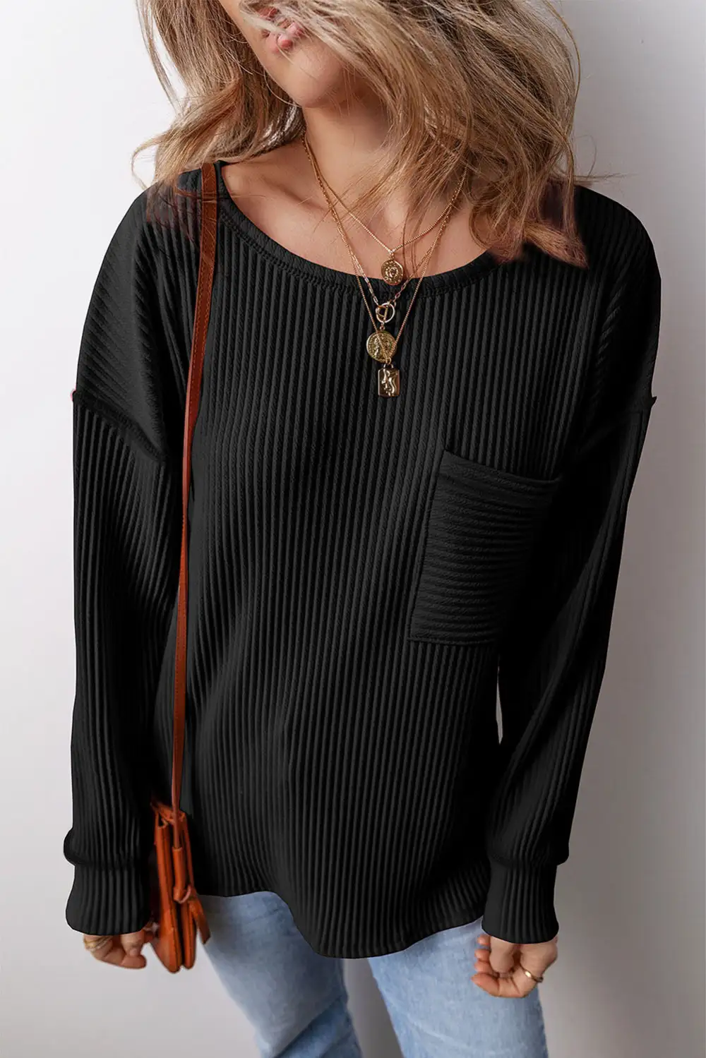 Women's Solid Corded Long Sleeve Top
