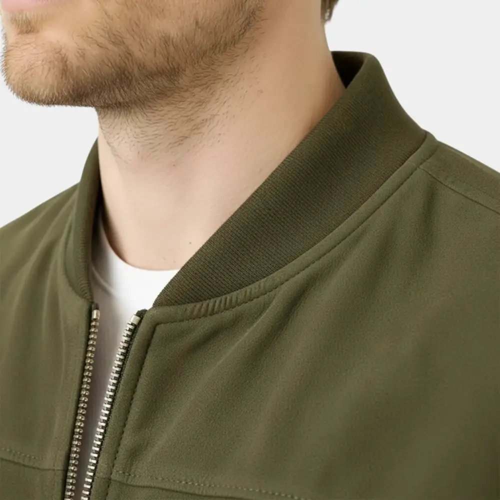 High Neck Zip Front Lightweight Bomber Jacket