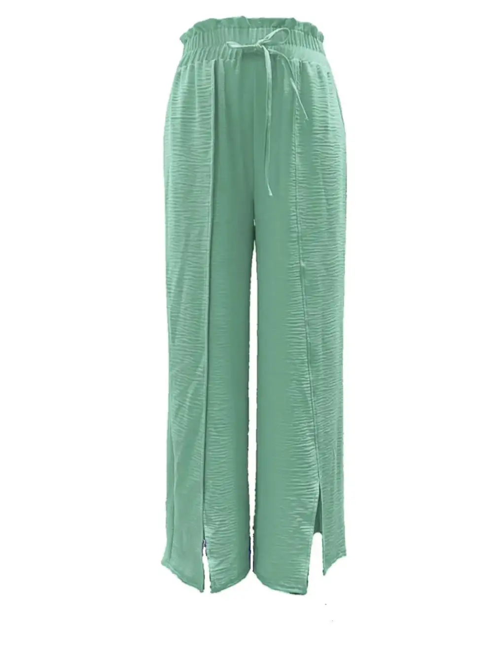 Wide Leg Slit Detail Ruffle Detail Everyday Pants