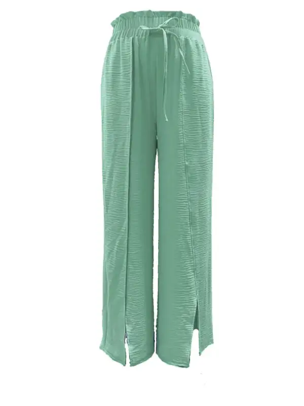 Wide Leg Slit Detail Ruffle Detail Everyday Pants
