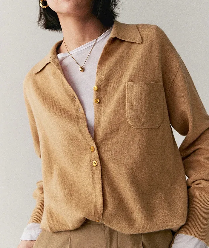 Cashmere Button-Front Turn-Down-Collar Longline Cardigan
